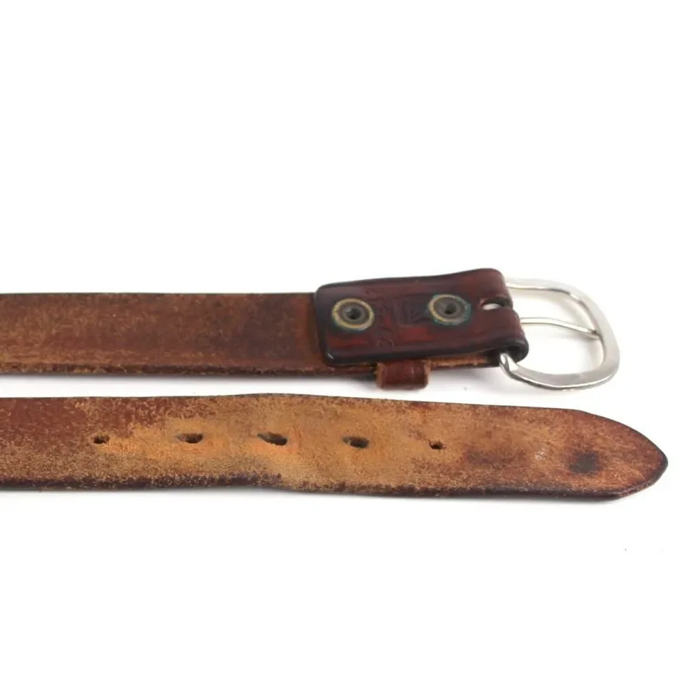 R.A.U. Co TOOLED BROWN REAL LEATHER 1 3/8